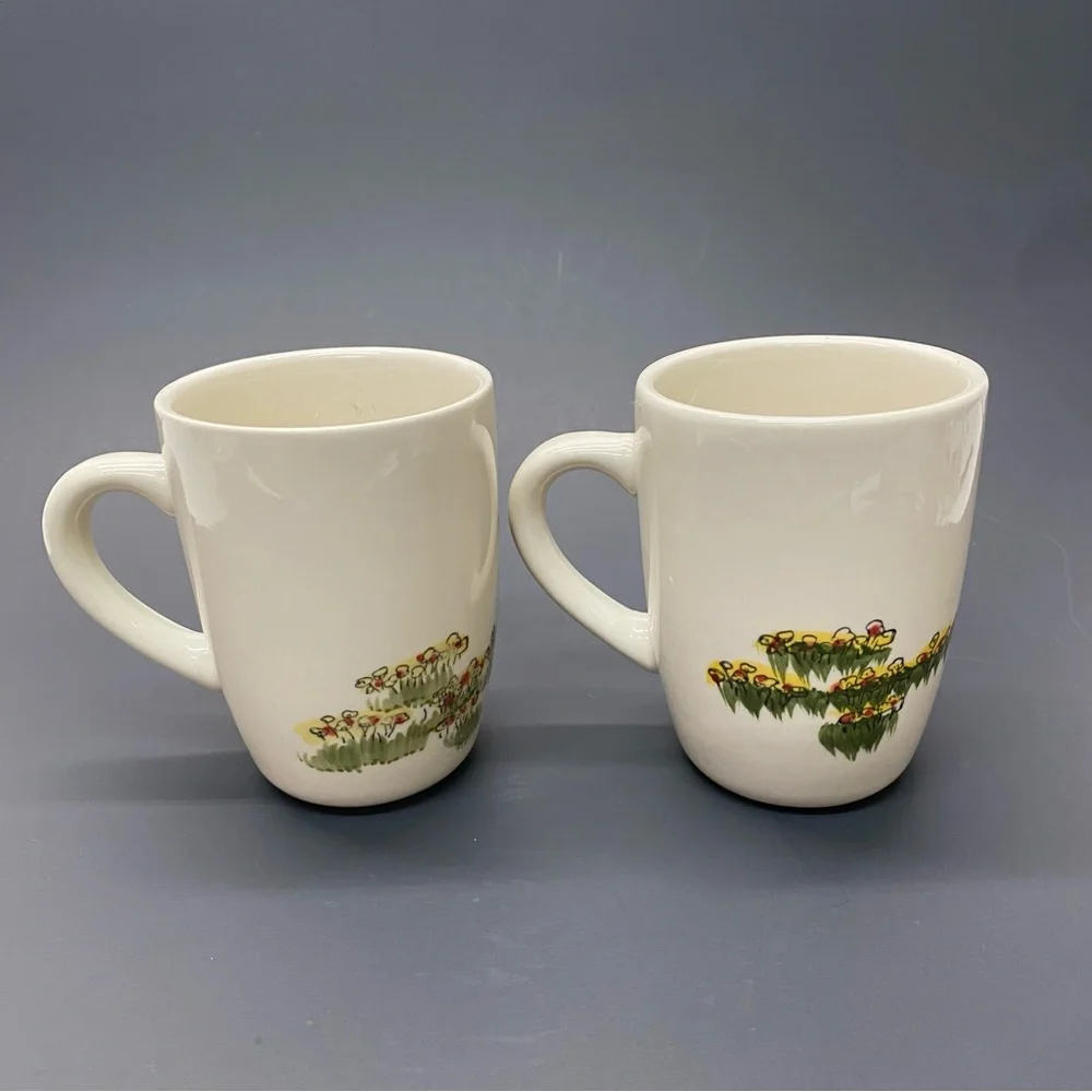 Paula Dean Set of 2 Southern Rooster Coffee Tea Cups Mugs Hand Painted Farmhouse